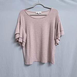 Rose + Olive Pink/Gold Ruffle Sleeve Blouse Woman’s Size M